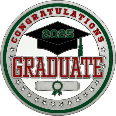 Maroon "Congratulations Graduate" with Dark Green 2025, Rim, Tassel & Ribbon